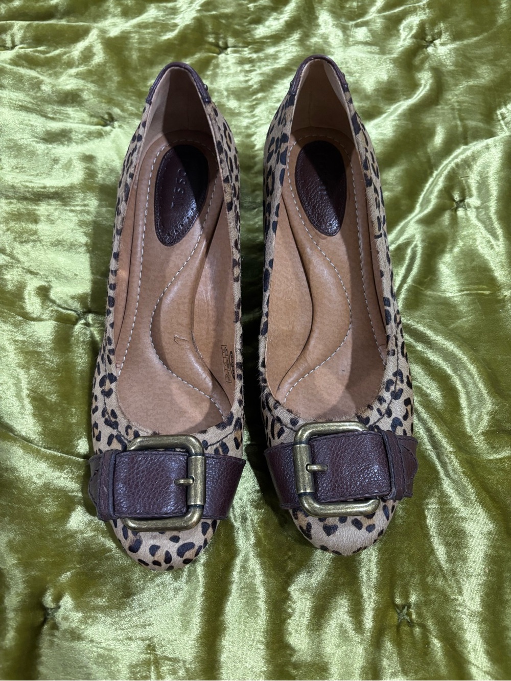 Fossil Leopard Print pumps with brass Buckle